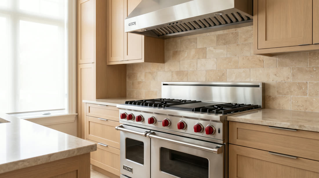 Viking range with red knobs