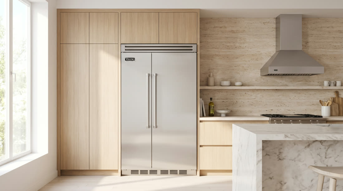 Viking 48 inch refrigerator in light oak