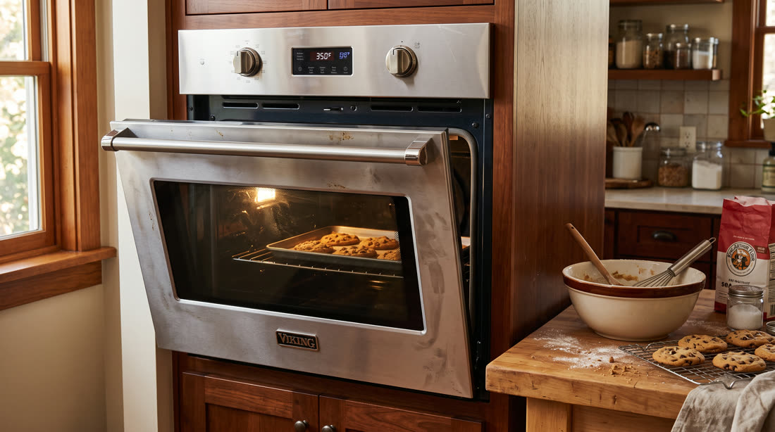 Viking wall oven with the door open