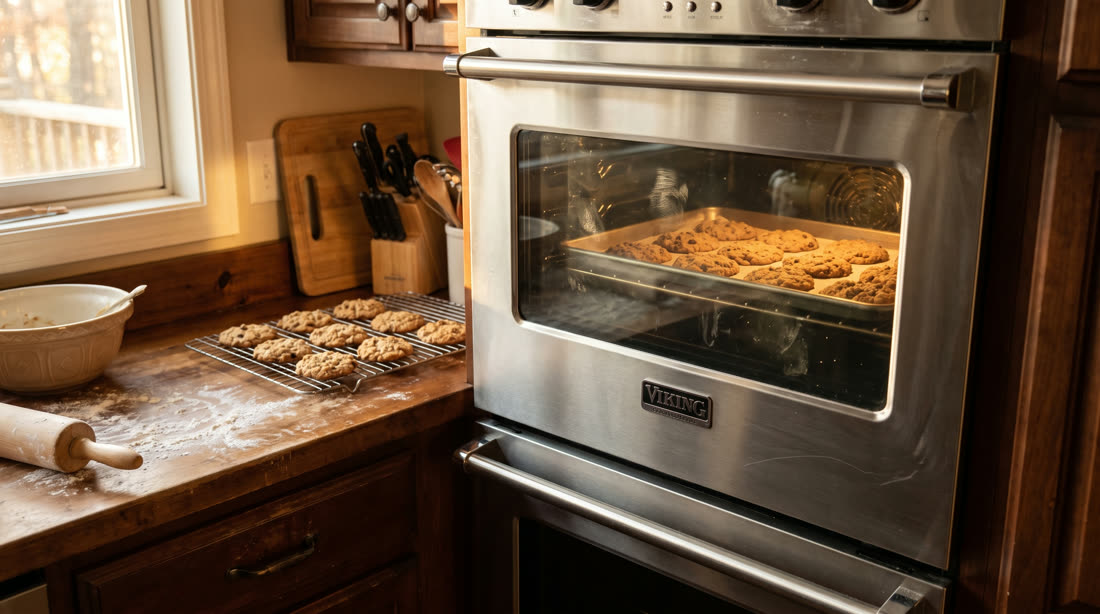 Cookies baking in a Viking wall oven