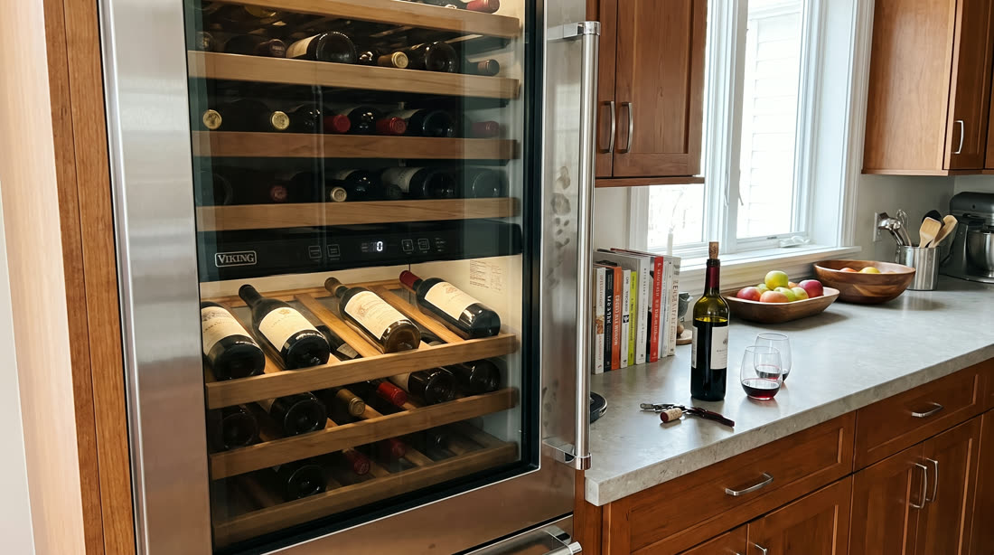 Wine racks behind glass